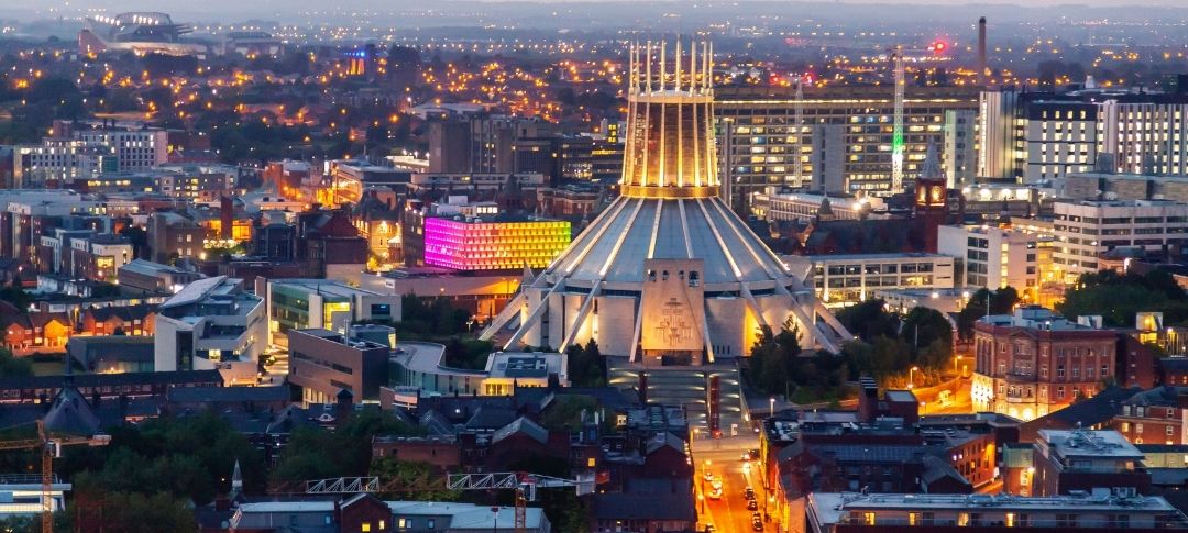 View across Liverpool as lights come on