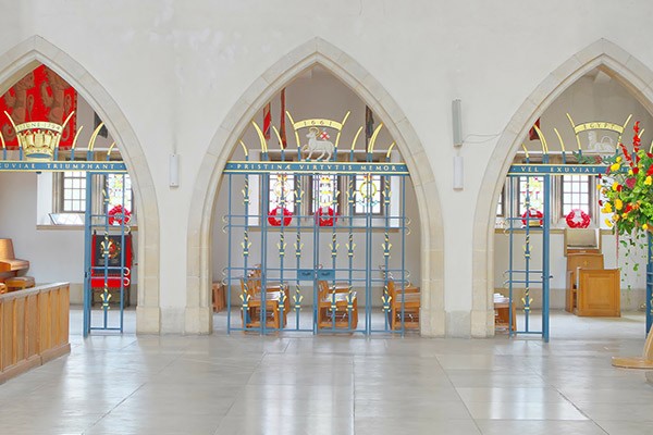 Stained glass window of Guildford Cathedral in Surrey